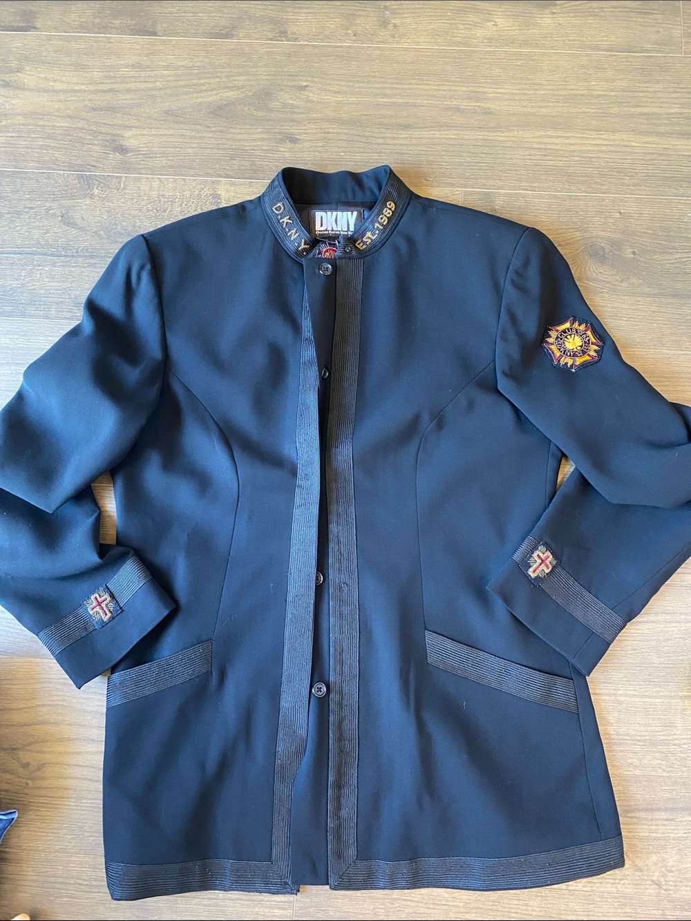 DKNY Donna Karan Vintage Victorian Mourning Black Military Wool Blazer Jacket 12